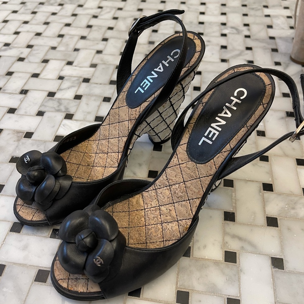 Chanel camelia wedge